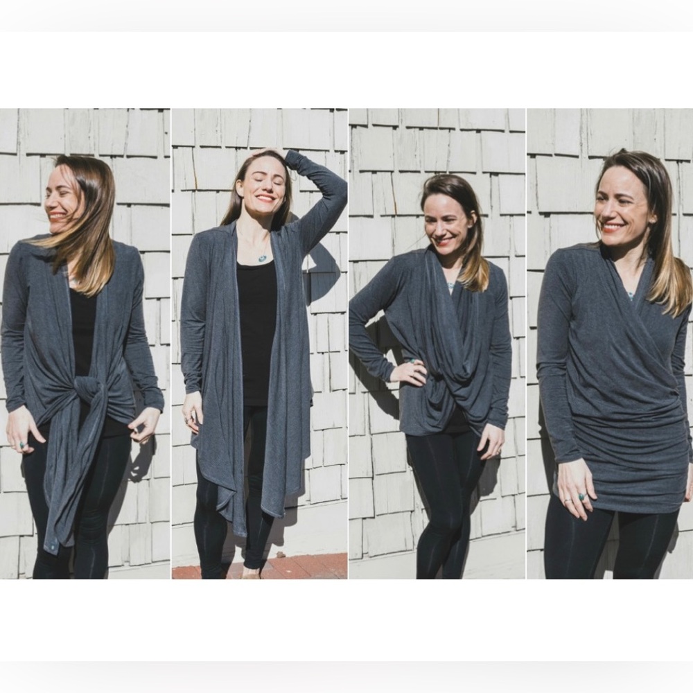 ENCIRCLED 🇨🇦 The Everyday Twist Top Women’s SZ L 💥 GREY 💥 Travel Cardigan Duster - Picture 10 of 17